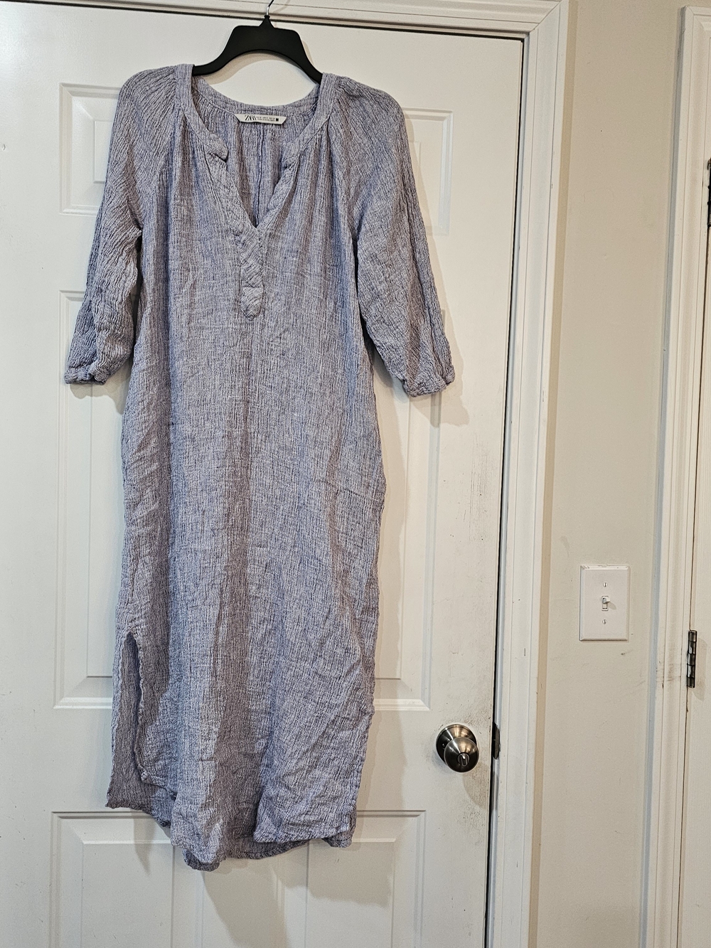 Zara Light Blue Crinkled Midi Dress Size Small 2 Pockets{Bx27}